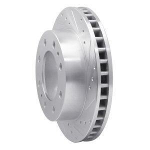 Cadillac DeVille Brake Rotor (1) - Front Right - R1 Concepts - Drilled & Slotted - Silver - `99-`20